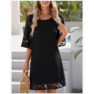 NEW Black 3/4 Sleeve Shift Tunic Floral Lace Dress 2X 20/22